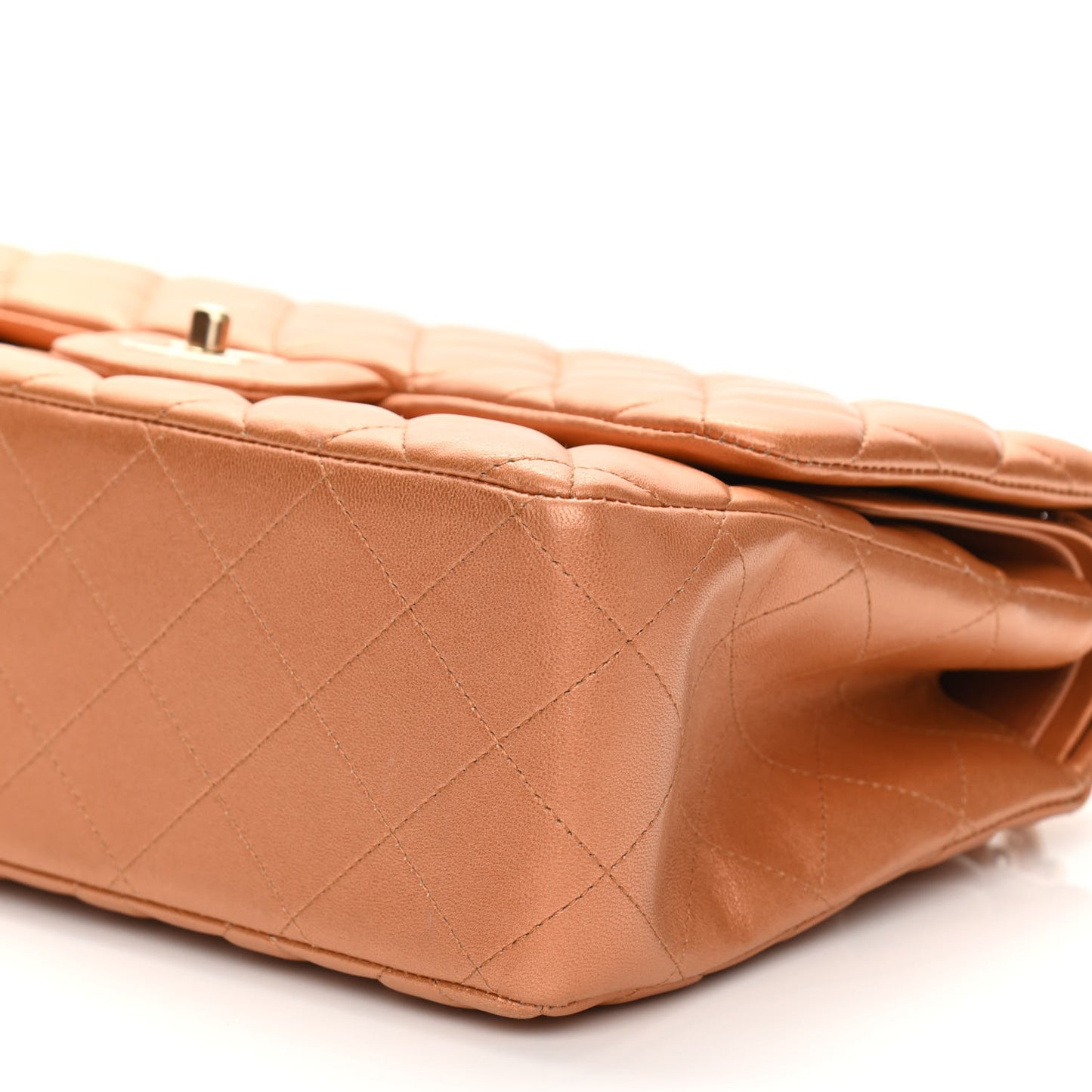 Metallic Lambskin Quilted Jumbo Double Flap Copper