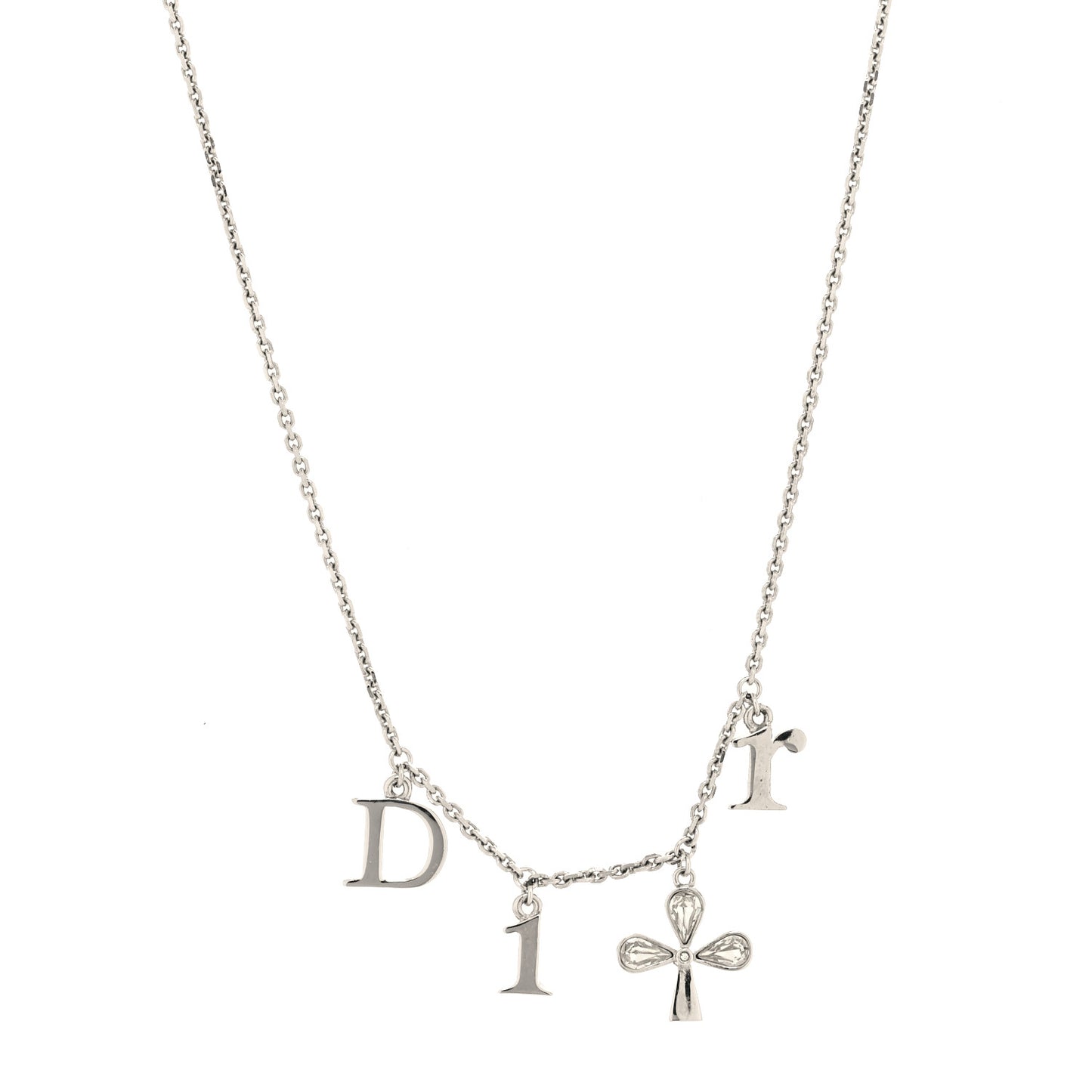 Metal Crystal Logo Clover Necklace Silver