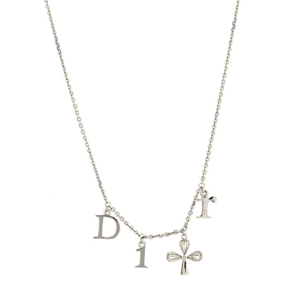 Christian Dior Metal Crystal Logo Clover Necklace Silver 1 of 5