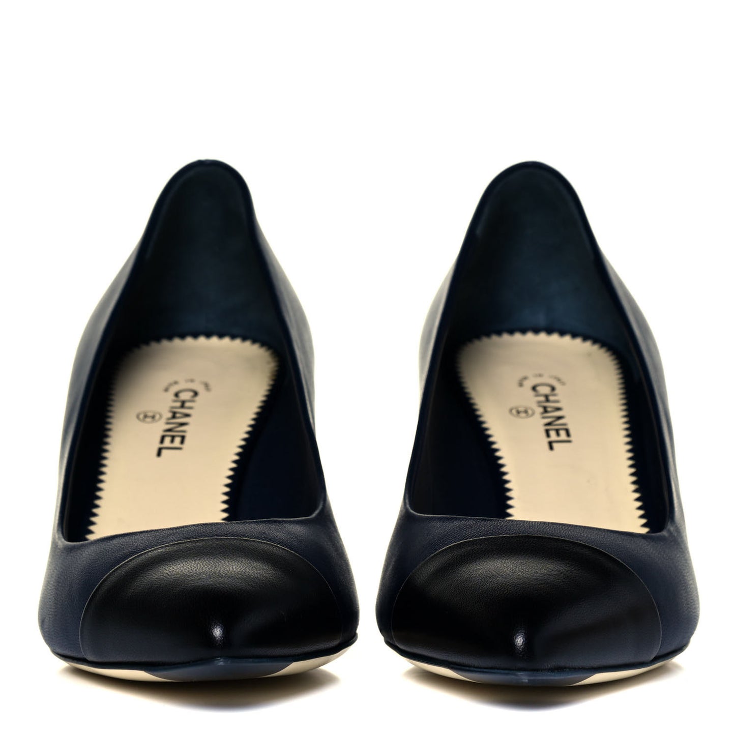 Lambskin Pearl Cap Toe Pumps 37 Navy Blue Black