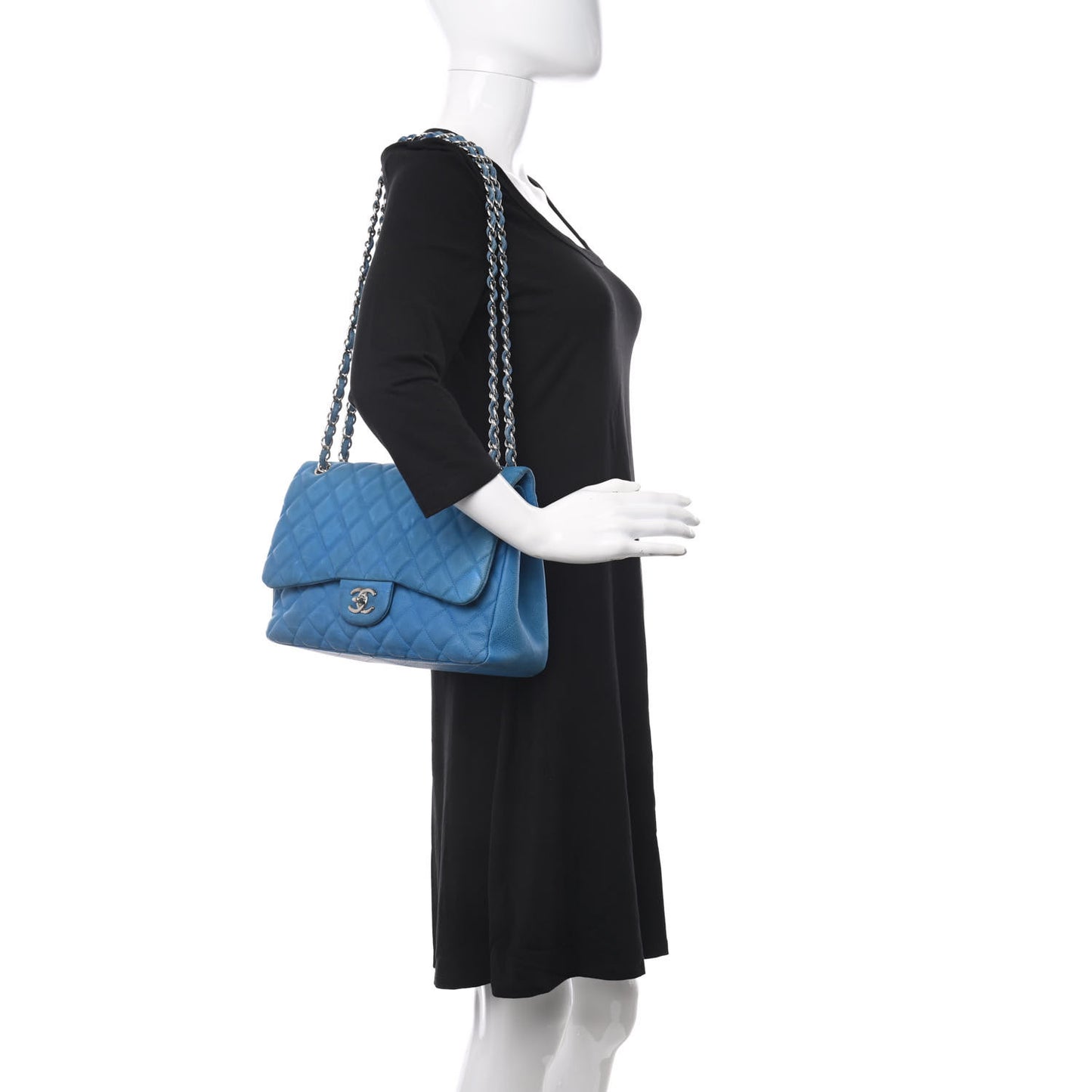 Iridescent Caviar Quilted Jumbo Double Flap Blue