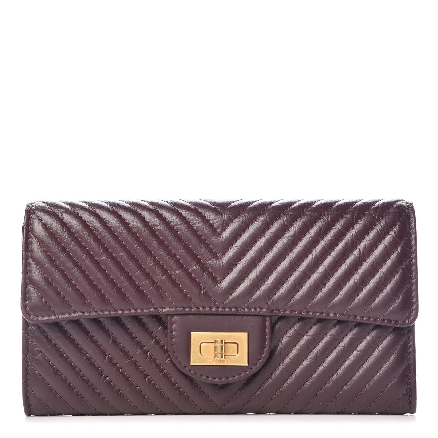 Aged Calfskin Chevron Quilted 2.55 Reissue Flap Wallet Burgundy