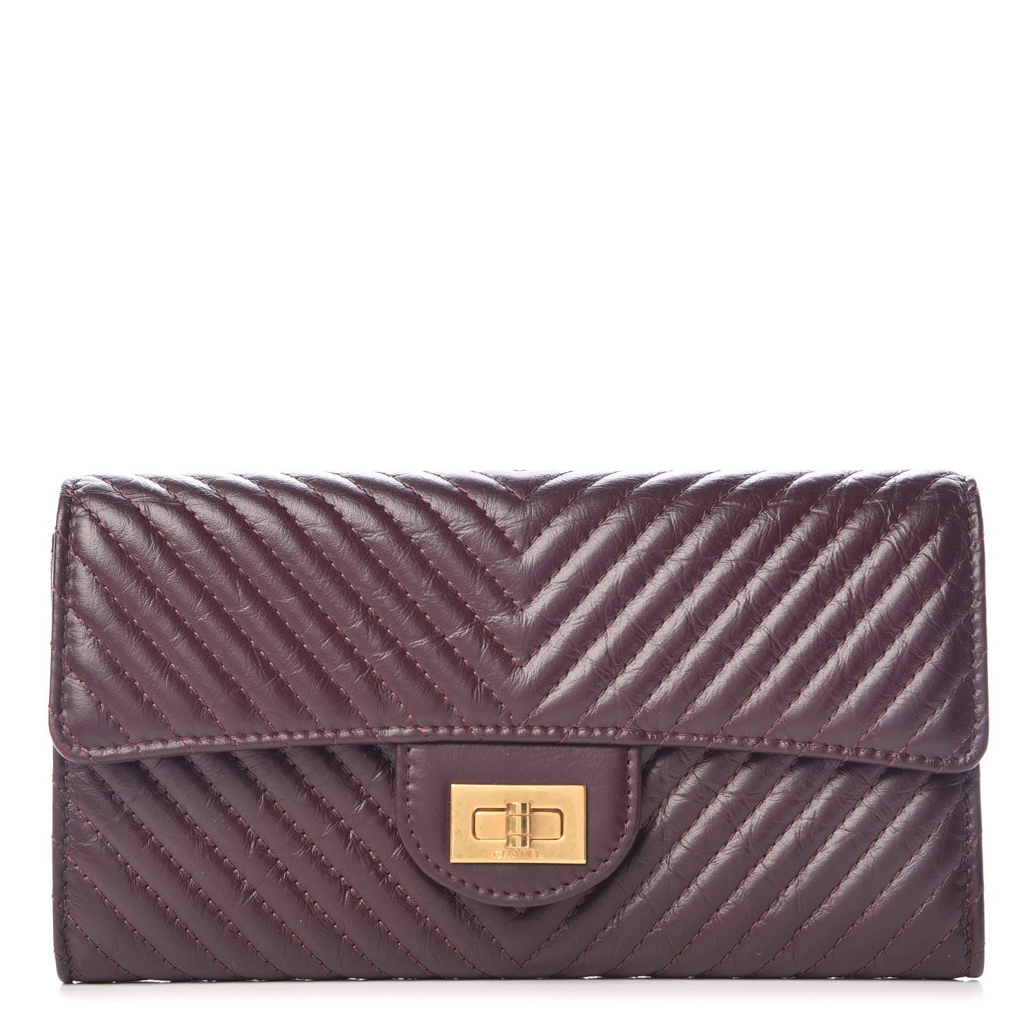 Chanel Aged Calfskin Chevron Quilted 2.55 Reissue Flap Wallet Burgundy 1 of 9