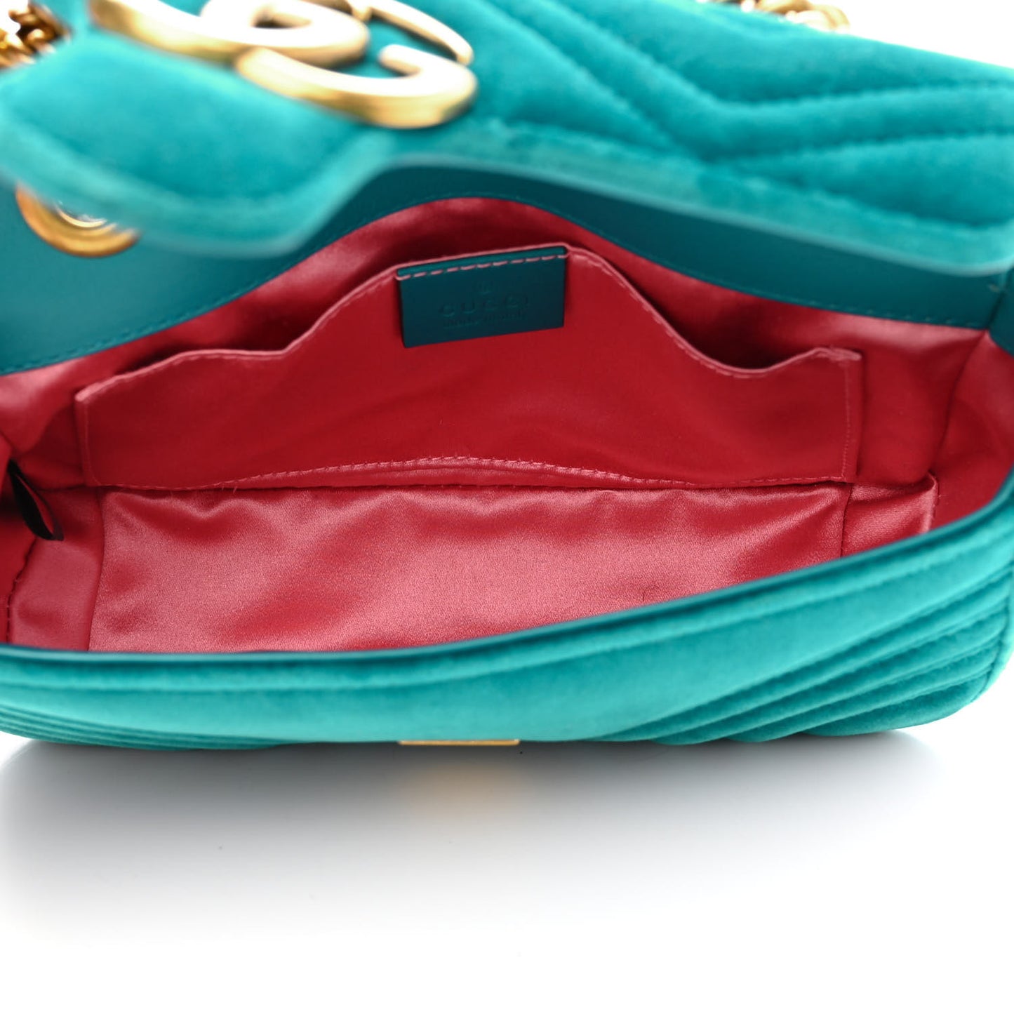Velvet Matelasse Mini GG Marmont Shoulder Bag Pavone Cyan