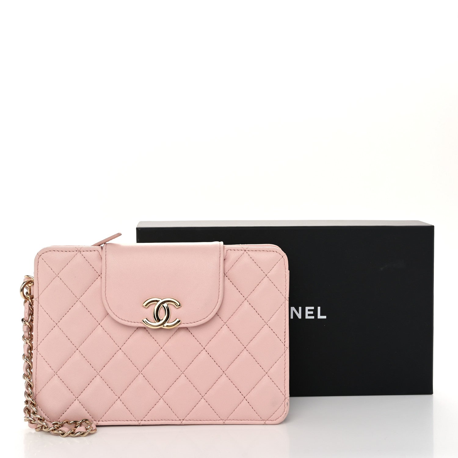 Chanel Lambskin Quilted CC Pouch Wristlet Pink 12 of 12