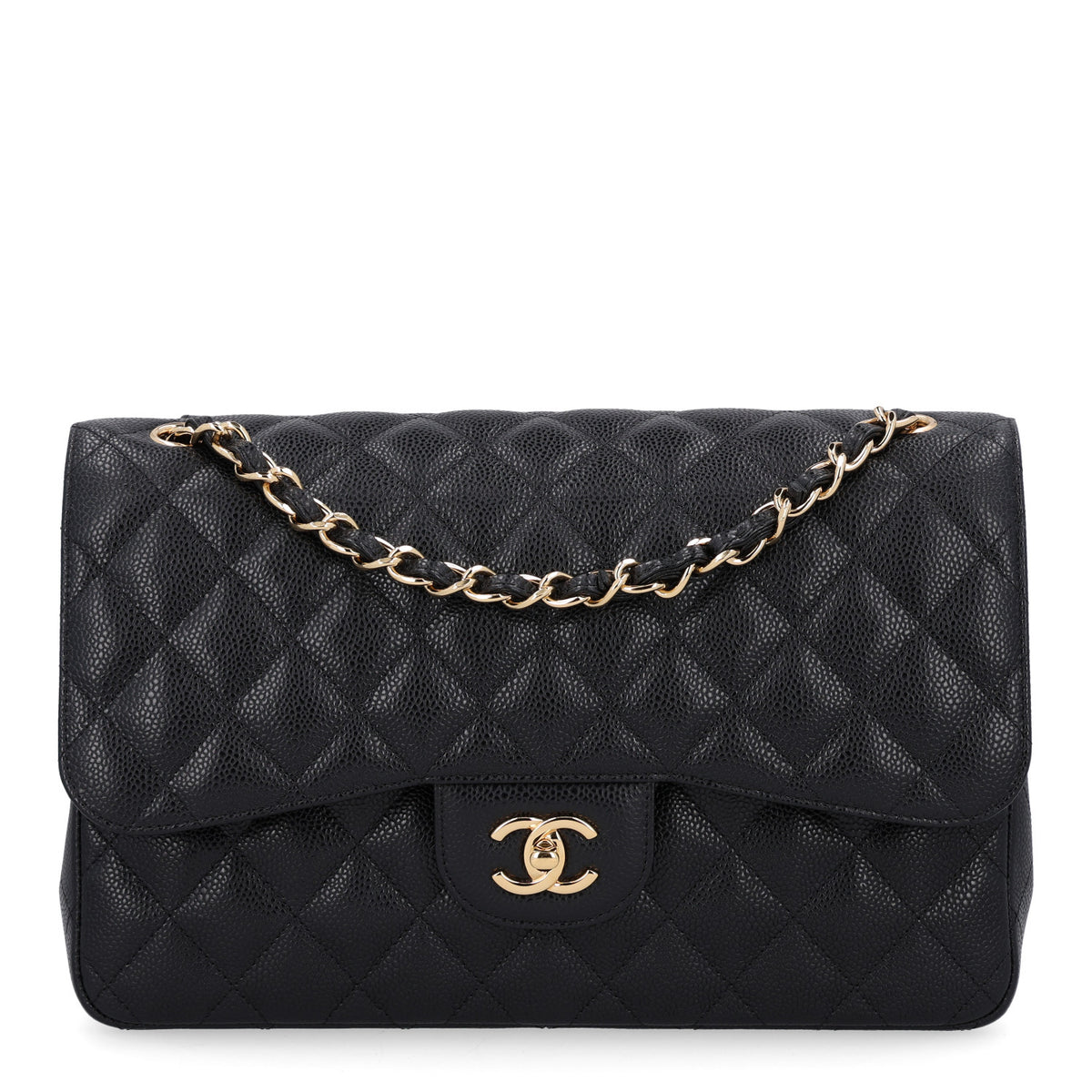 Caviar Quilted Jumbo Double Flap Black