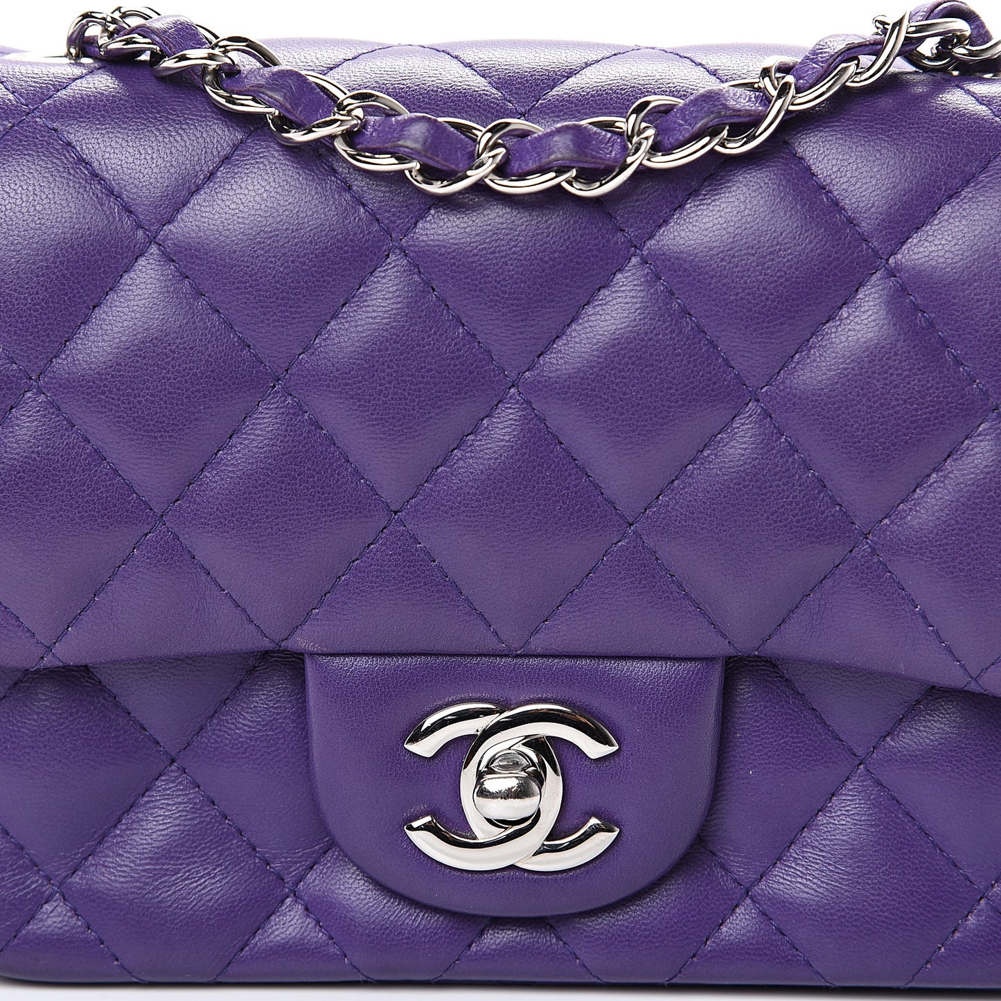 Lambskin Quilted Mini Square Flap Purple