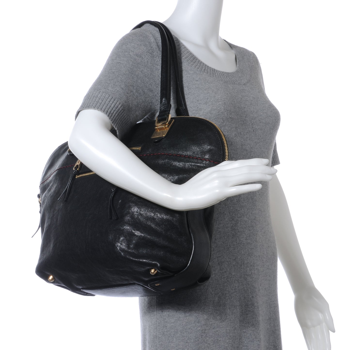 Leather Medium Angie Shoulder Bag Black