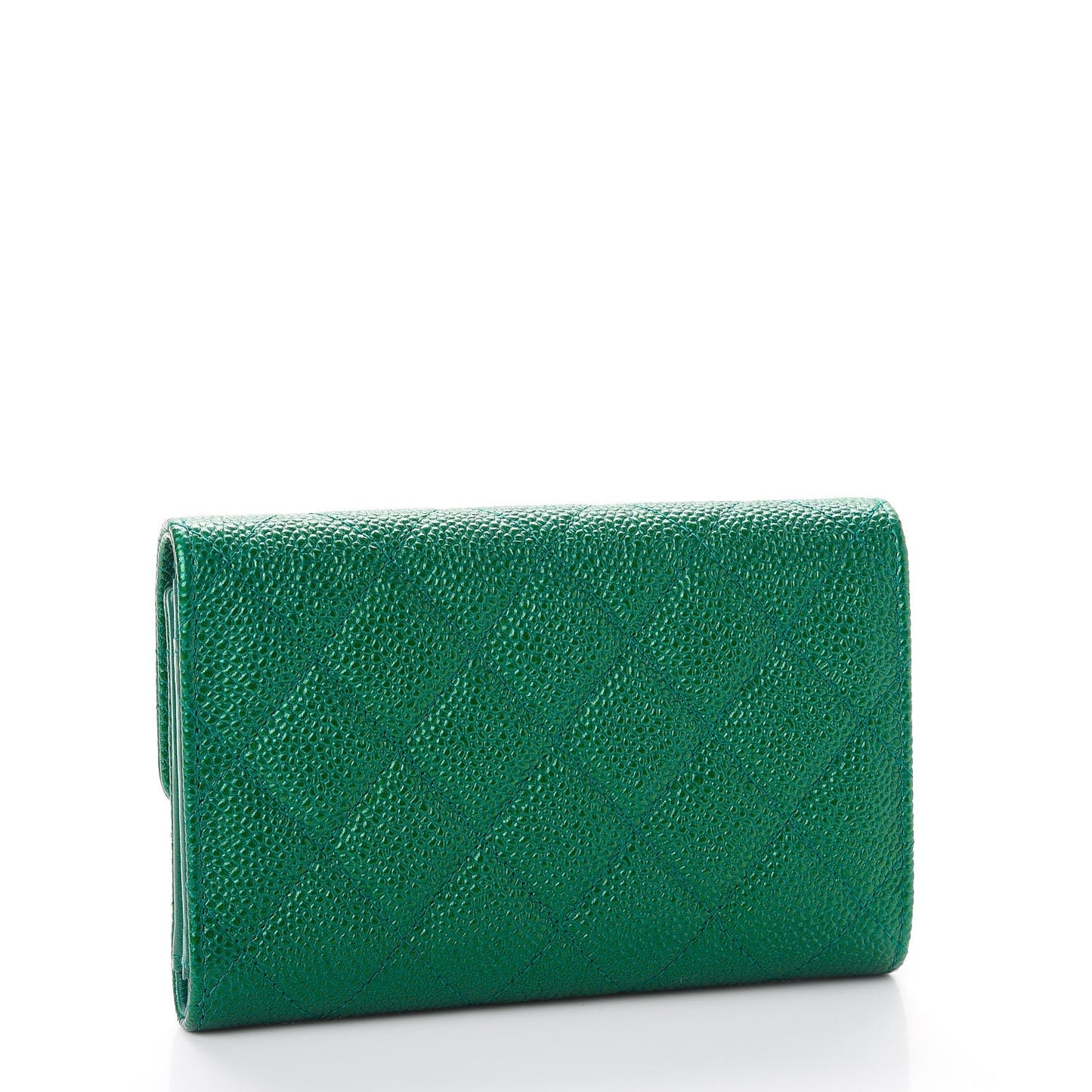 Metallic Caviar Quilted Medium Flap Wallet Green
