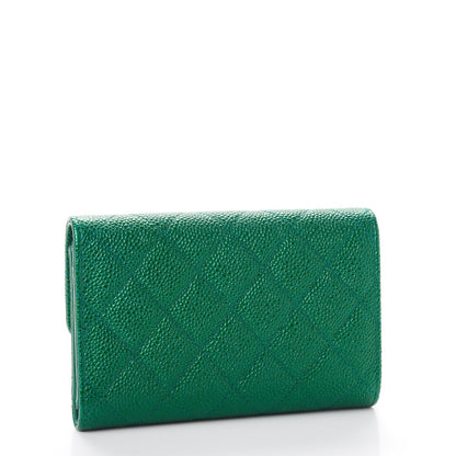 Chanel Metallic Caviar Quilted Medium Flap Wallet Green 3 of 9