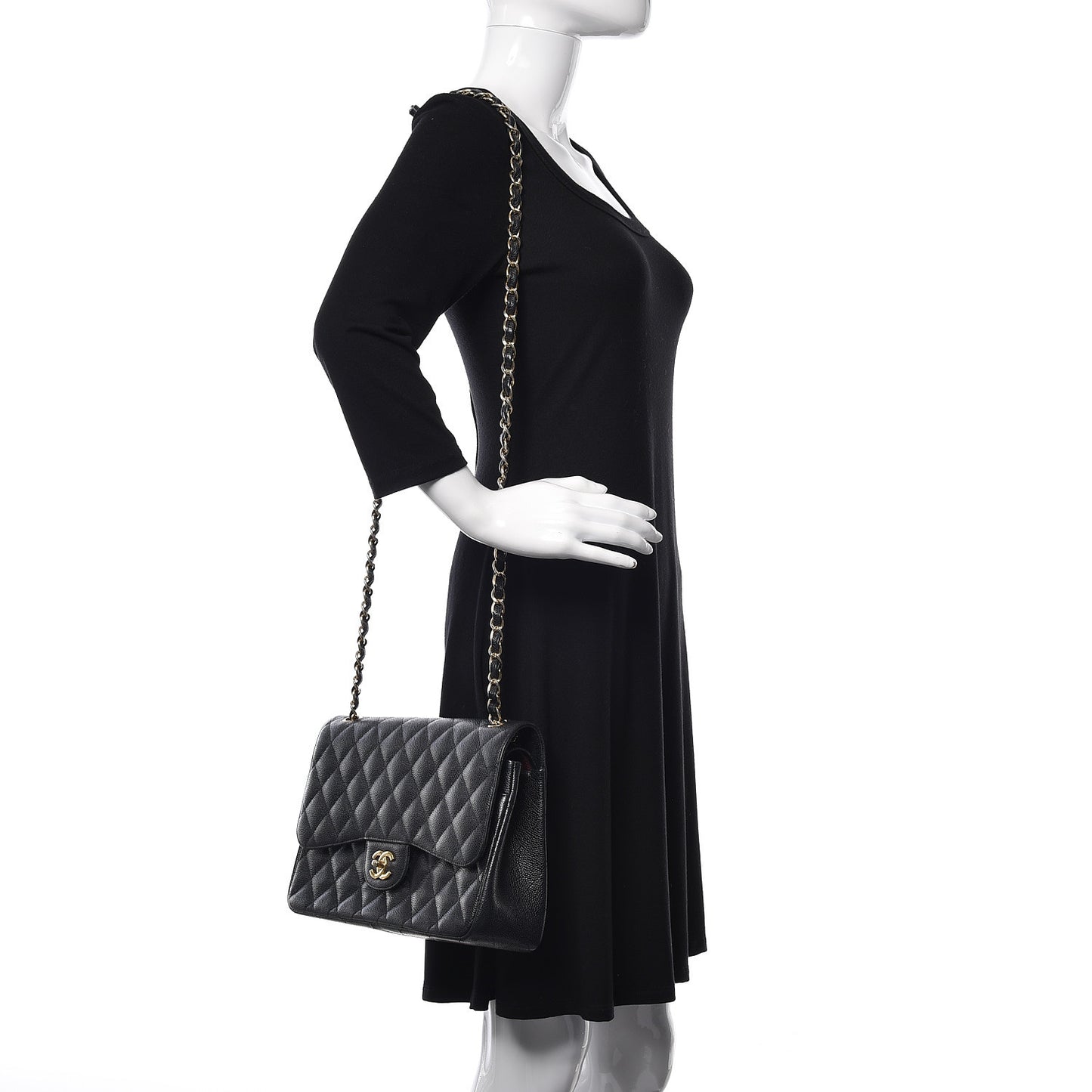 Caviar Quilted Jumbo Double Flap Black