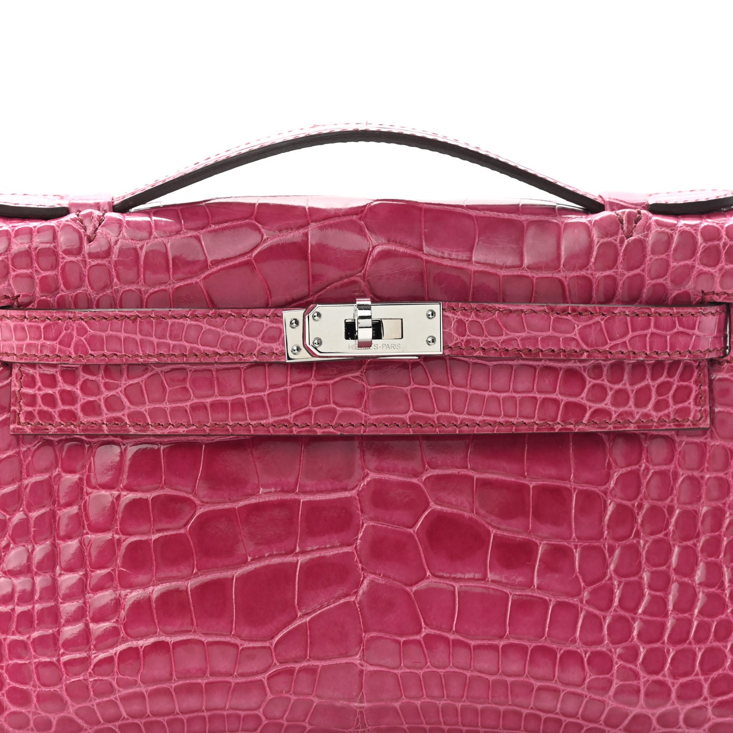 Shiny Alligator Kelly Pochette Fuchsia