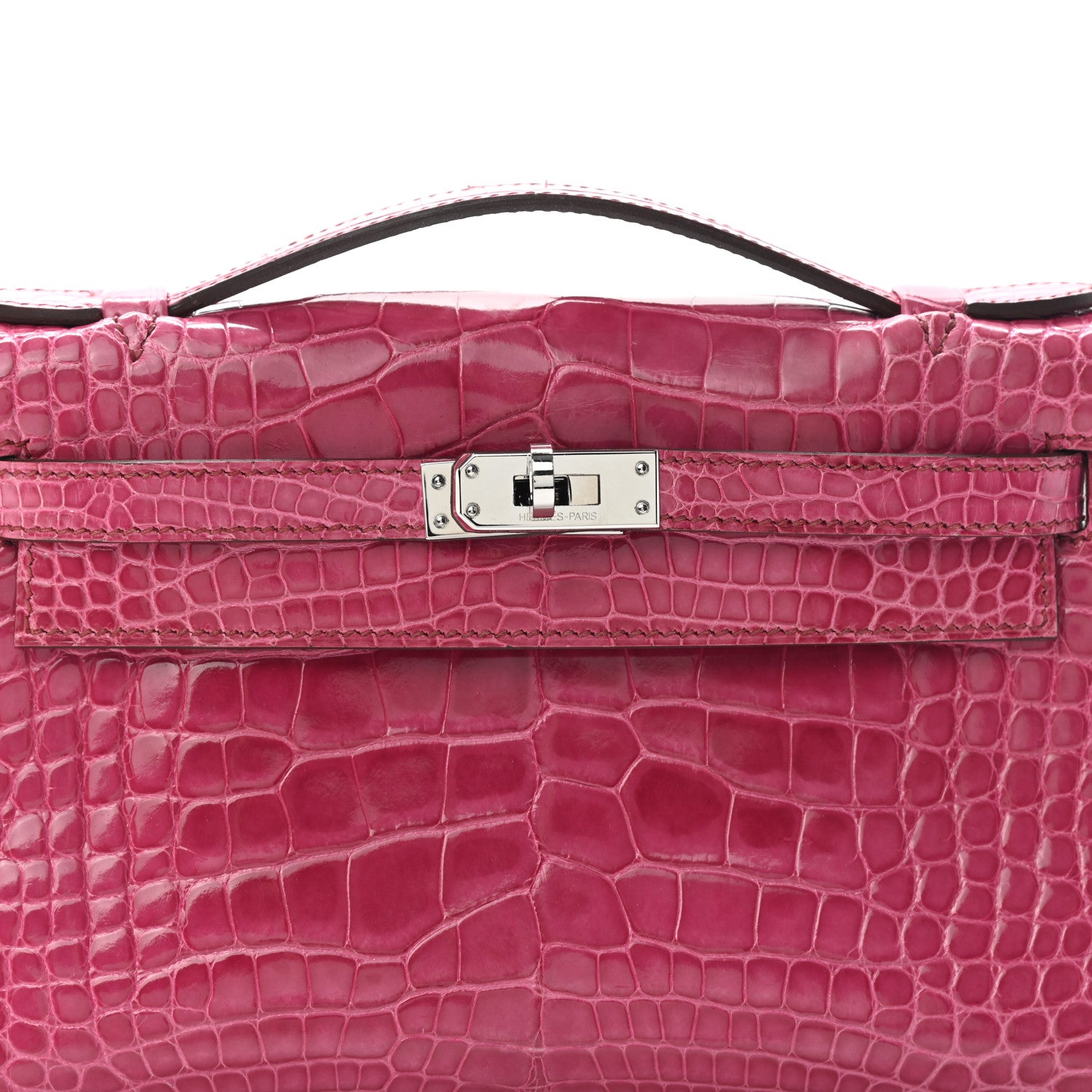 Hermes Shiny Alligator Kelly Pochette Fuchsia 8 of 12