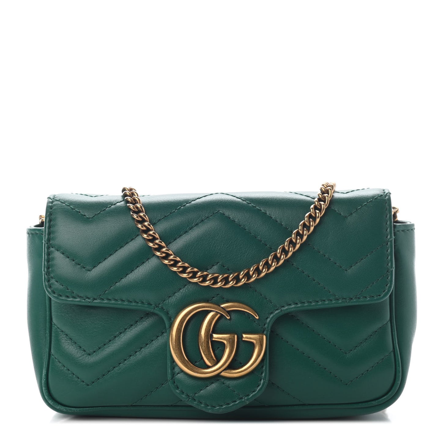 Calfskin Matelasse Super Mini GG Marmont Shoulder Bag Emerald Green