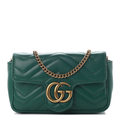 Gucci Calfskin Matelasse Super Mini GG Marmont Shoulder Bag Emerald Green 1 of 8