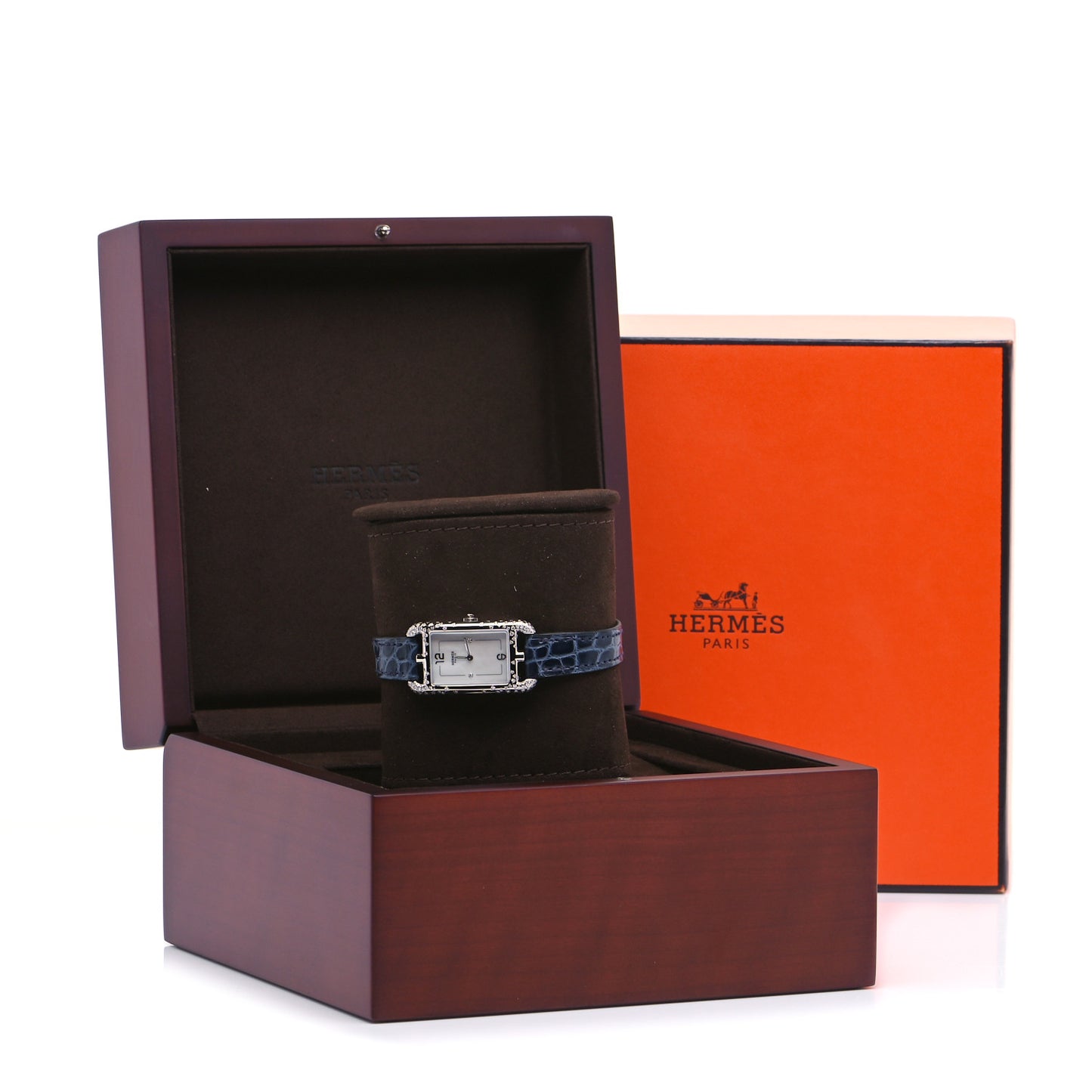 Stainless Steel Alligator Diamond Mother of Pearl 20mm Nantucket Quartz Watch Bleu Saphir