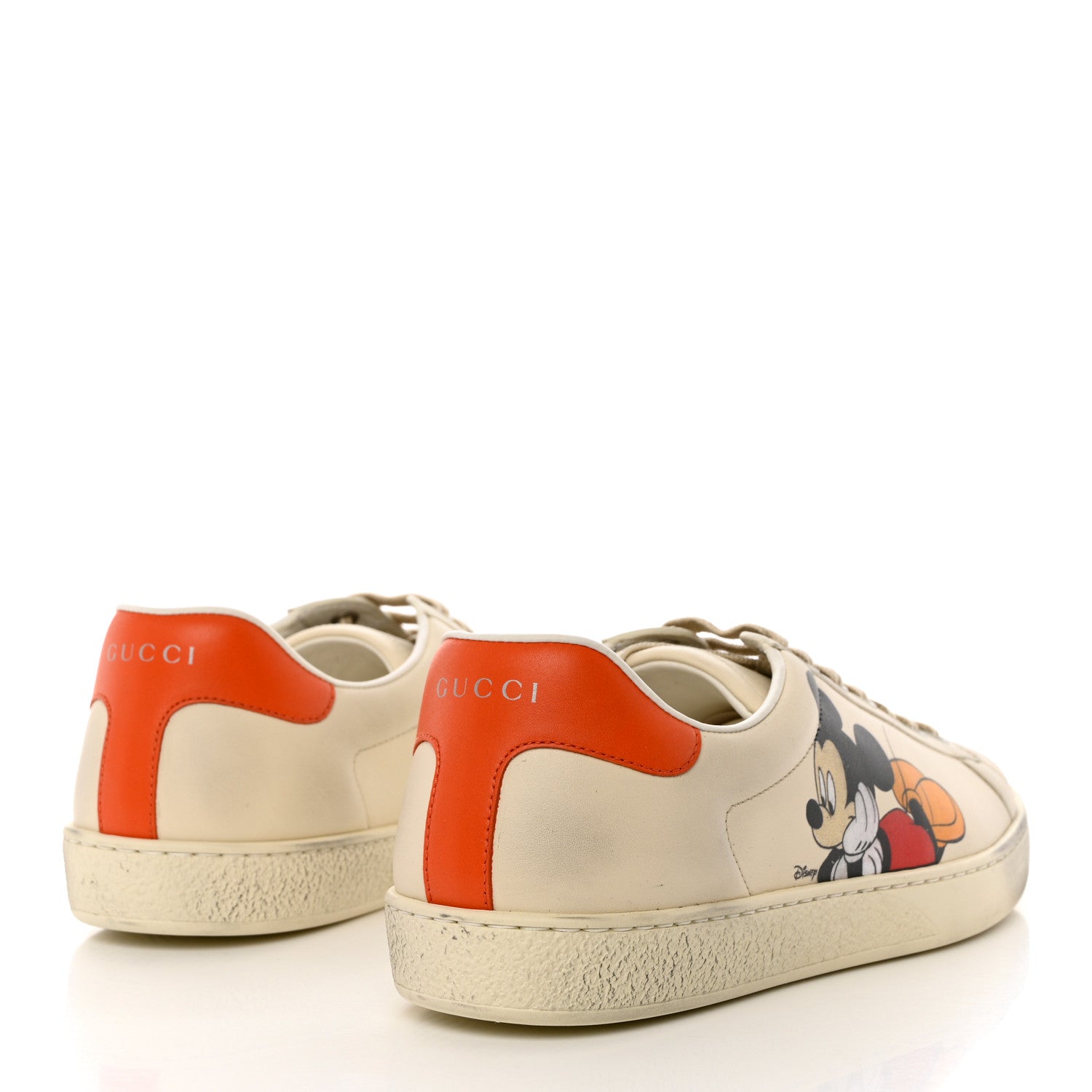 Gucci X DISNEY Miro Soft Calfskin Mickey Mouse Print Mens Ace Sneakers 8.5 Ivory Deep Orange 4 of 9