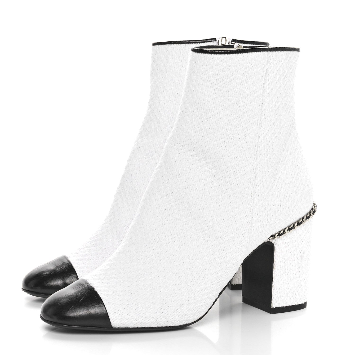 Chanel Tweed Cap Toe CC Ankle Boots 39.5 White Black 3 of 9