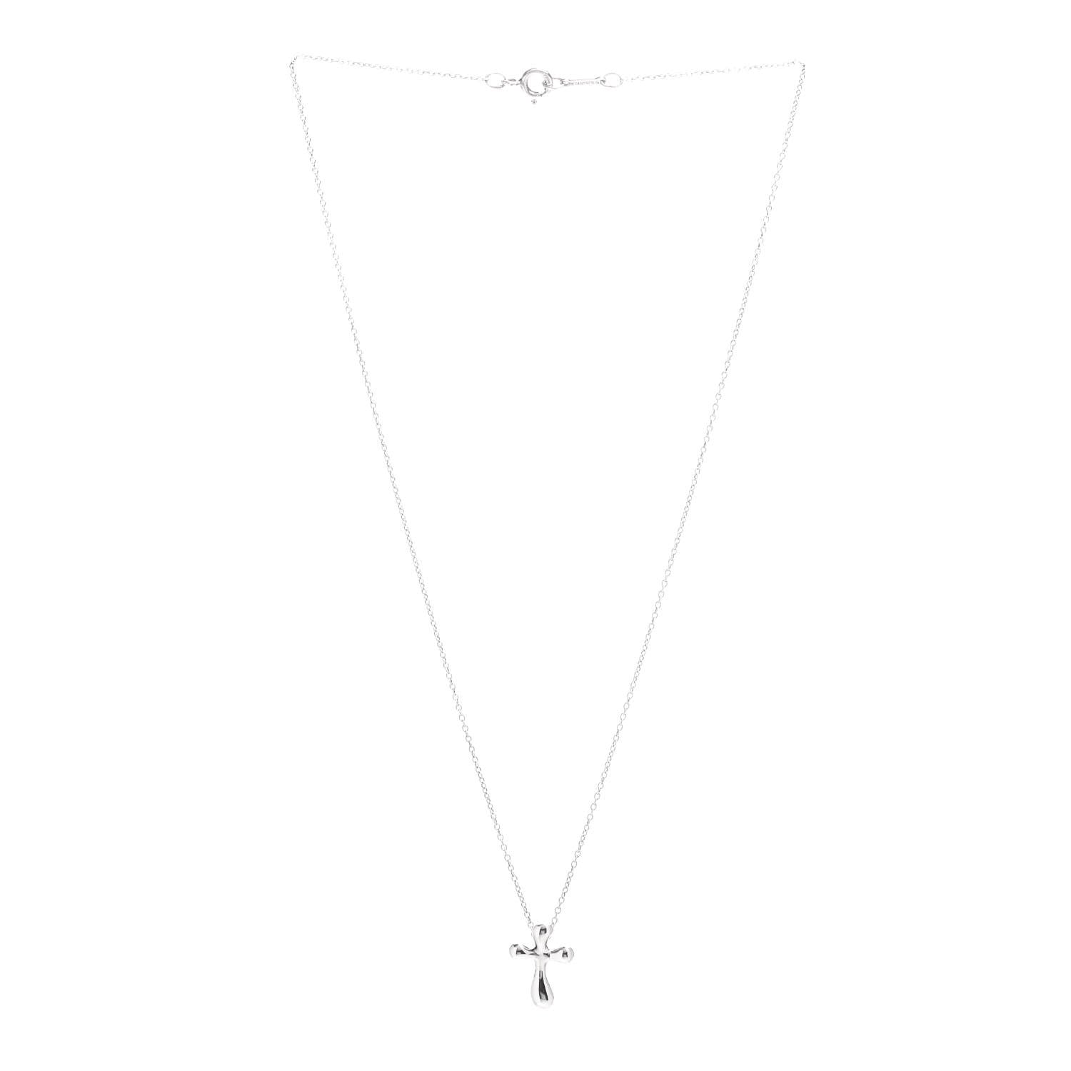 Tiffany Sterling Silver 16mm Elsa Peretti Cross Pendant Necklace 3 of 4