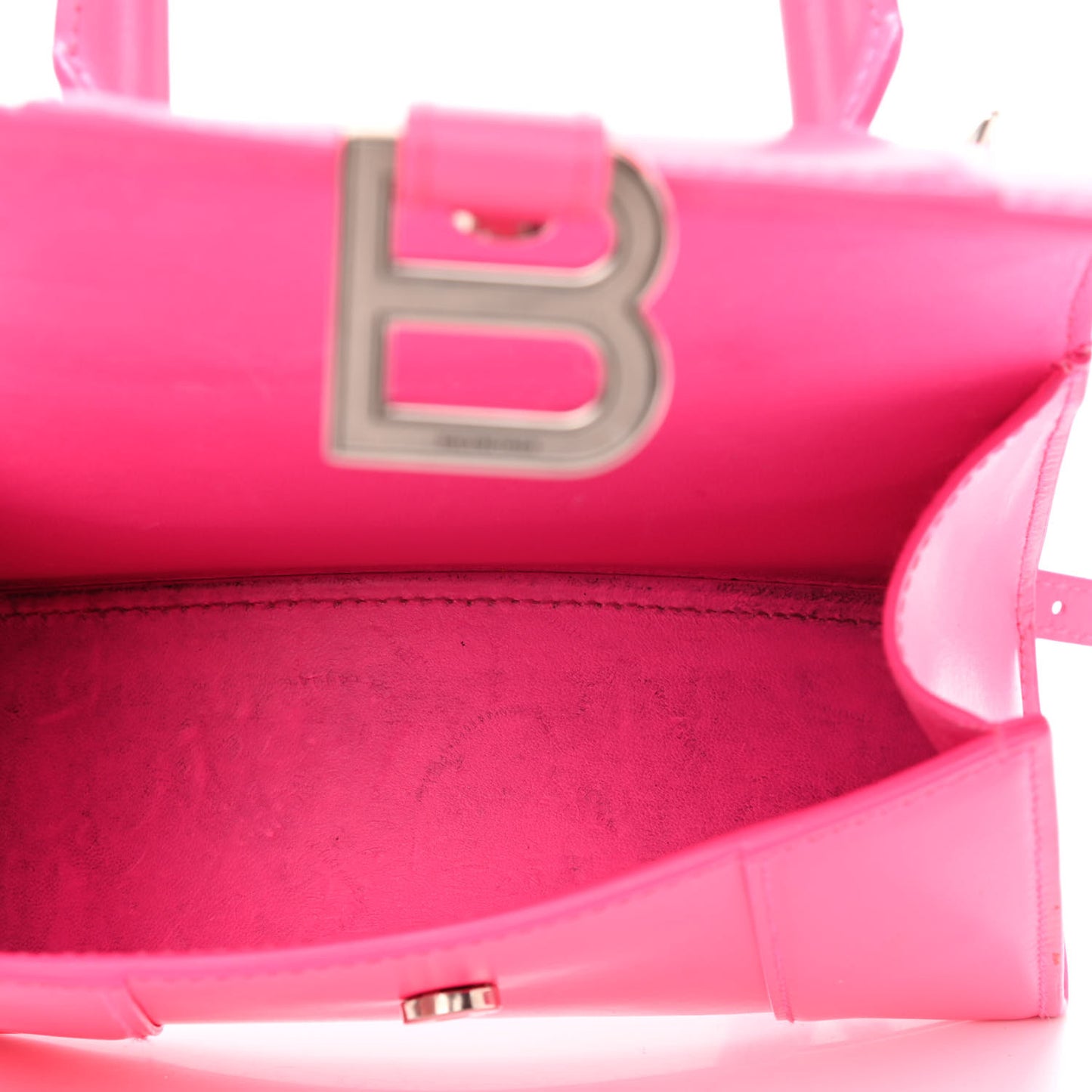 Shiny Box Calfskin Hourglass Top Handle Bag XS Hot Pink