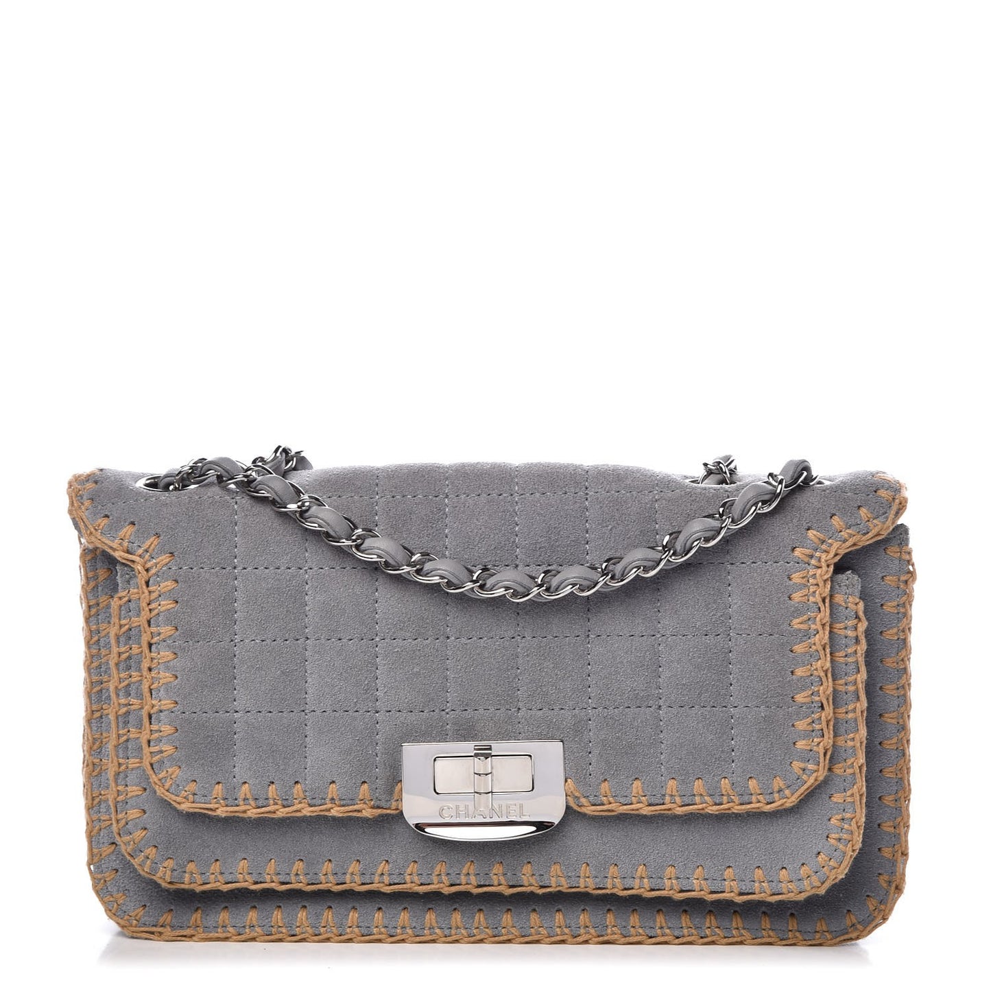 Suede Chocolate Bar Whipstitch Mademoiselle Flap Grey
