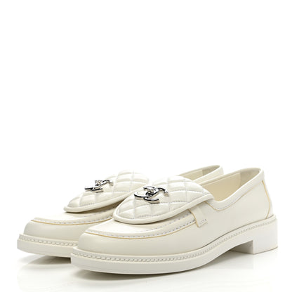 Chanel Lambskin Quilted CC Turnlock Loafers 39 White 3 of 10