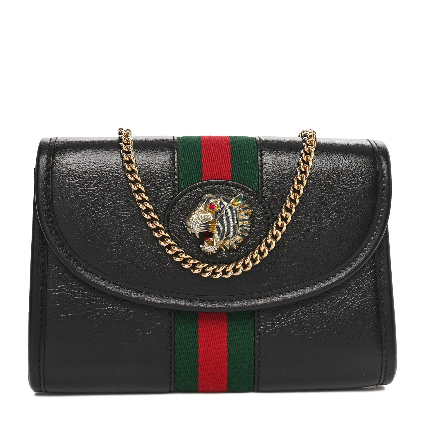Textured Calfskin Web Small Rajah Slim Flap Shoulder Bag Black