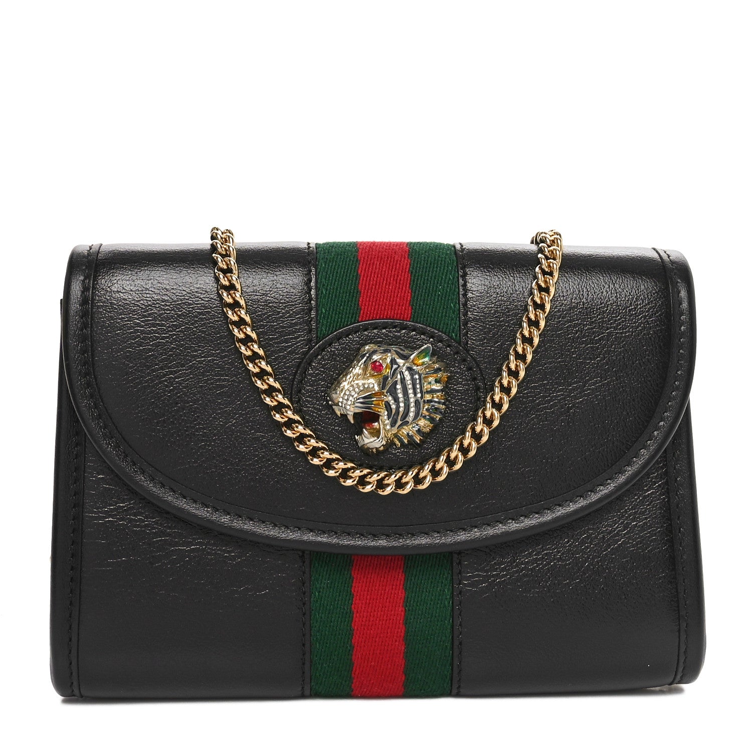 Gucci Textured Calfskin Web Small Rajah Slim Flap Shoulder Bag Black 1 of 11