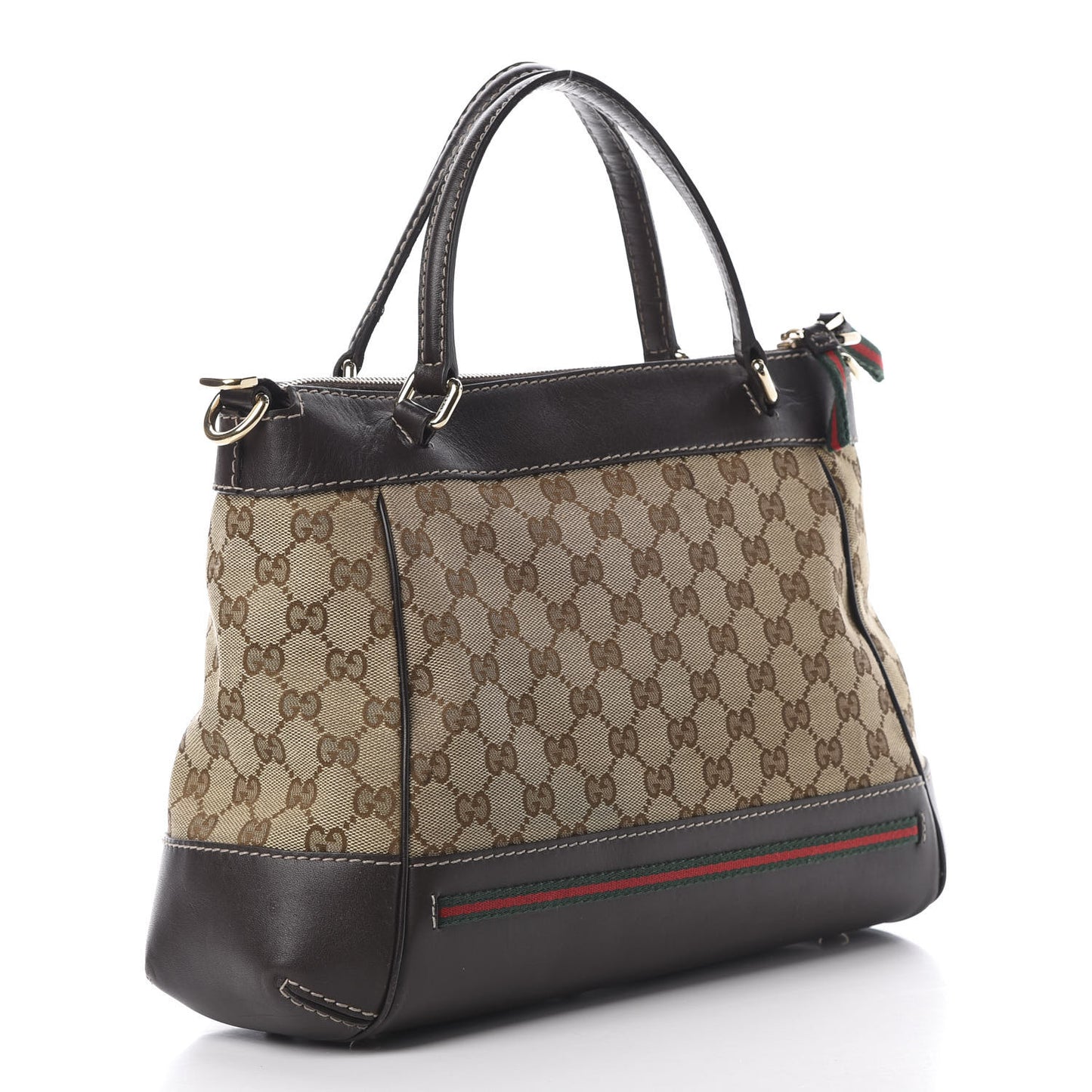 Monogram Web Mayfair Top Handle Satchel Dark Brown