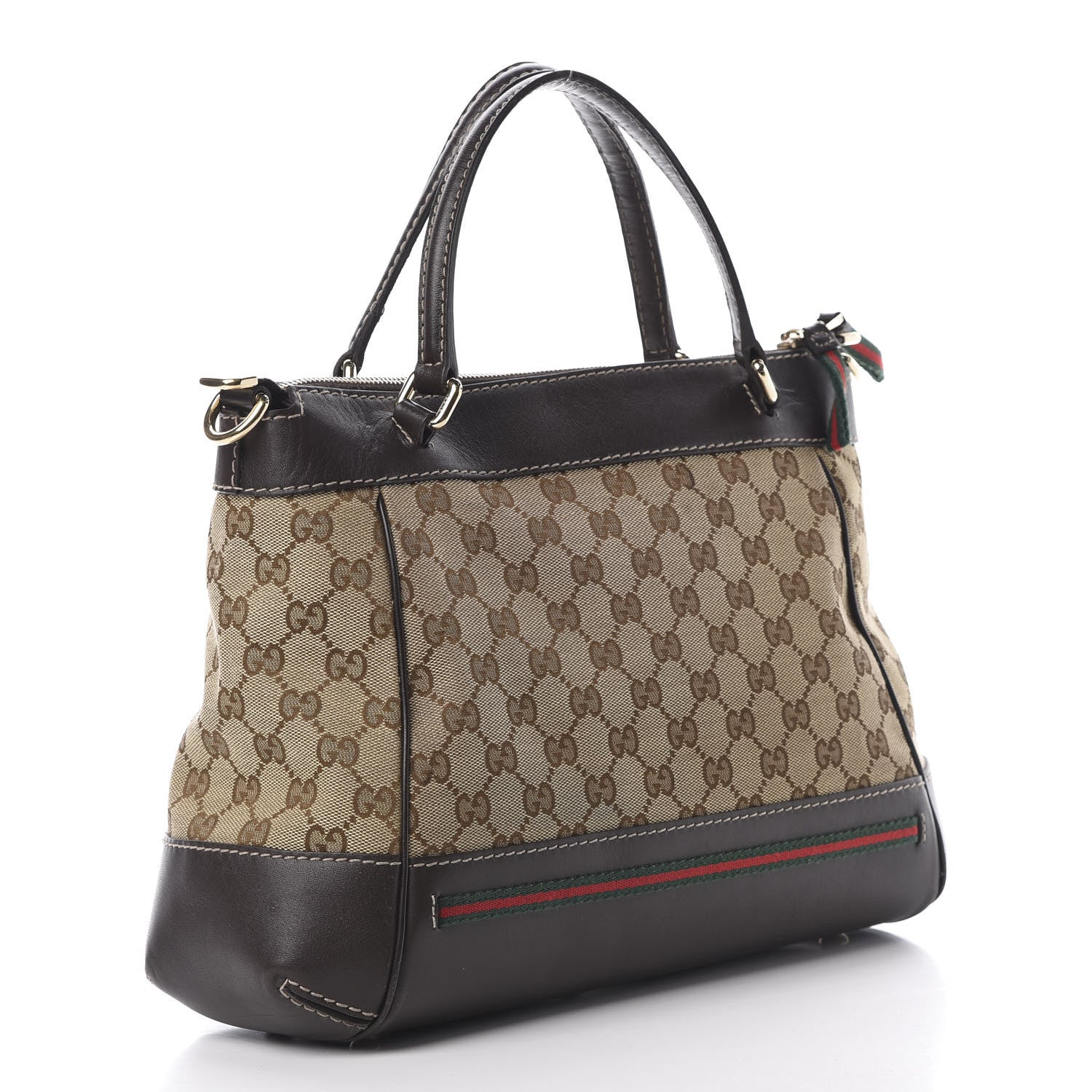 Gucci Monogram Web Mayfair Top Handle Satchel Dark Brown 3 of 19