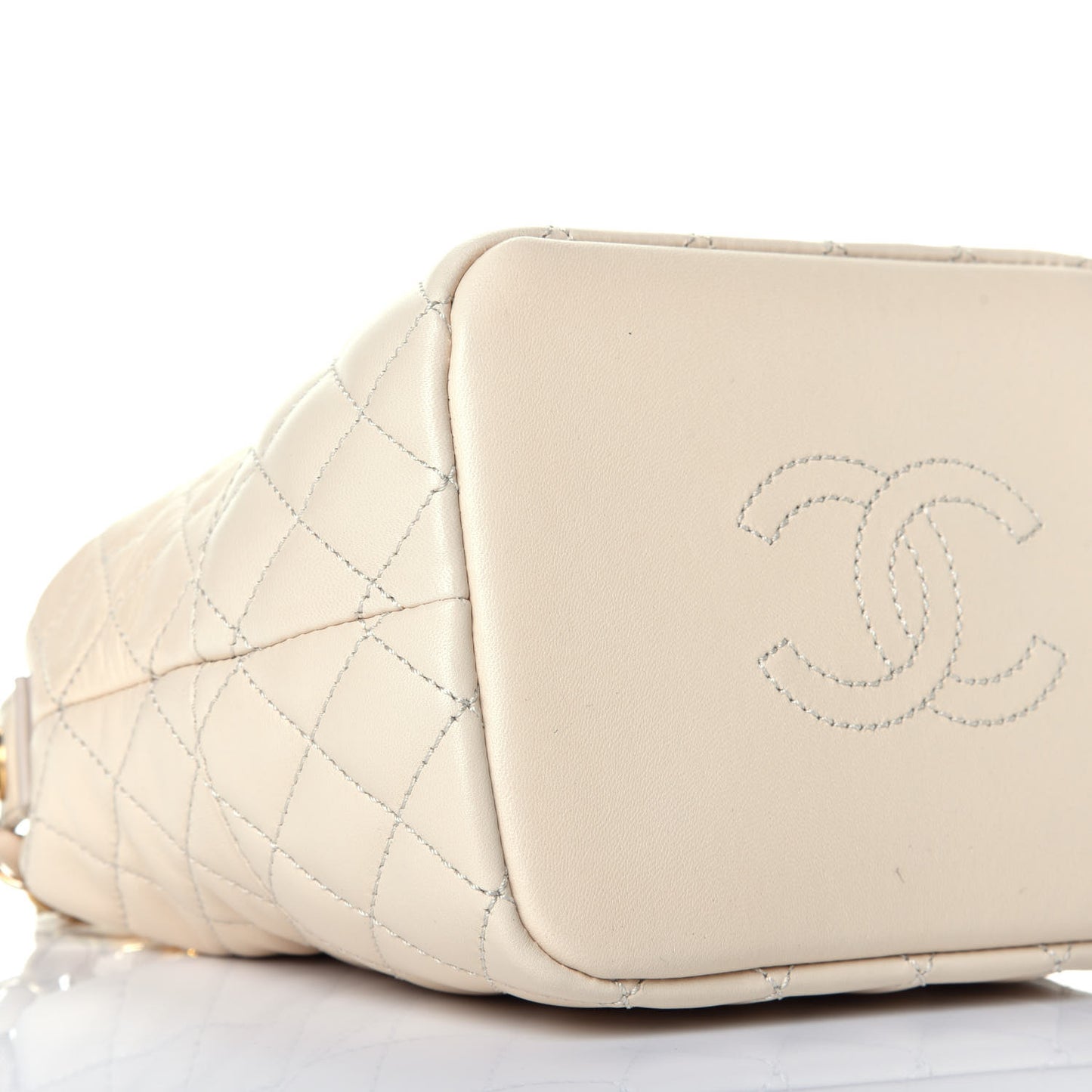 Lambskin Quilted Small Hobo Beige