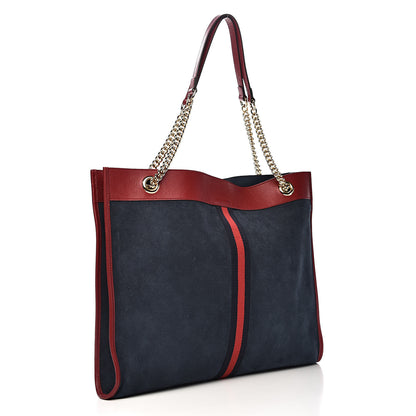 Gucci Suede Calfskin Large Rajah Chain Tote New Blue Romantic Cherry 4 of 12