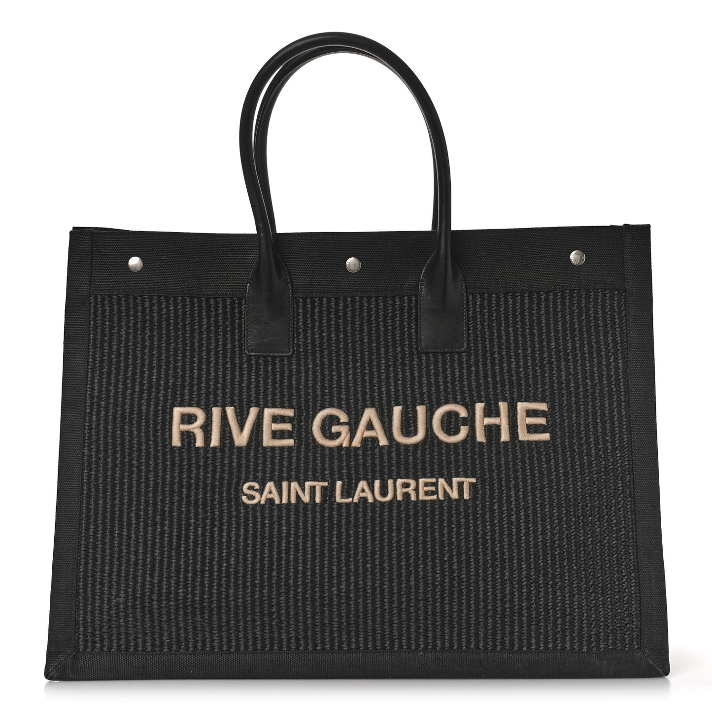 Raffia Linen Calfskin Rive Gauche Tote Black