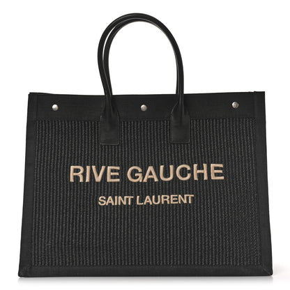 Saint Laurent Raffia Linen Calfskin Rive Gauche Tote Black 1 of 9