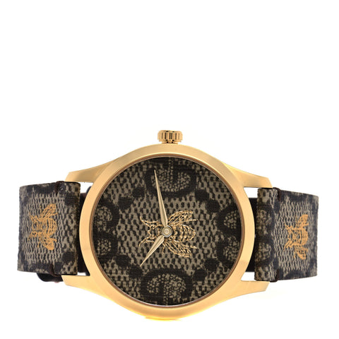 Stainless Steel Canvas 38mm G-Timeless GG Supreme Bee Quartz Watch Brown