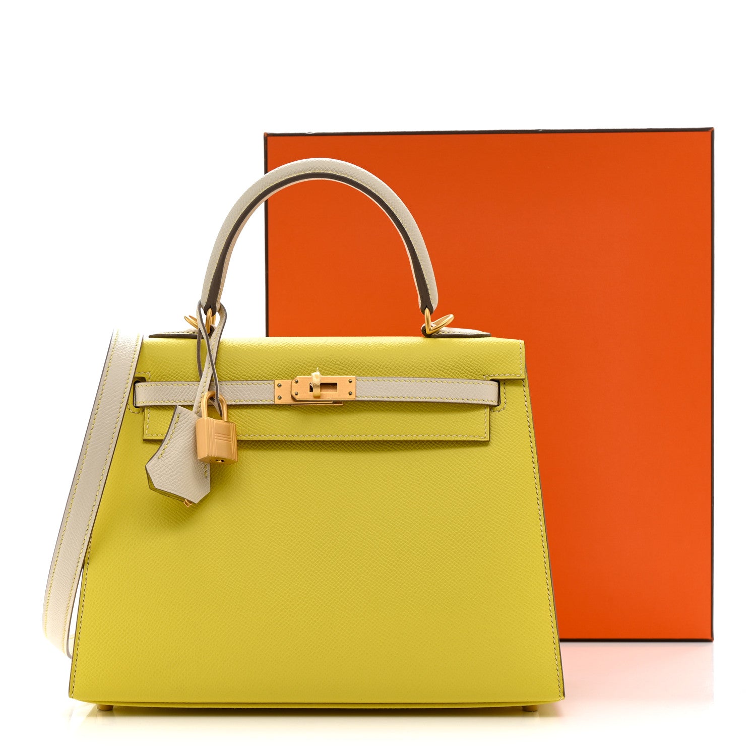 Hermes Epsom Bi-Color Horseshoe Sellier 25 Lime Craie 12 of 12