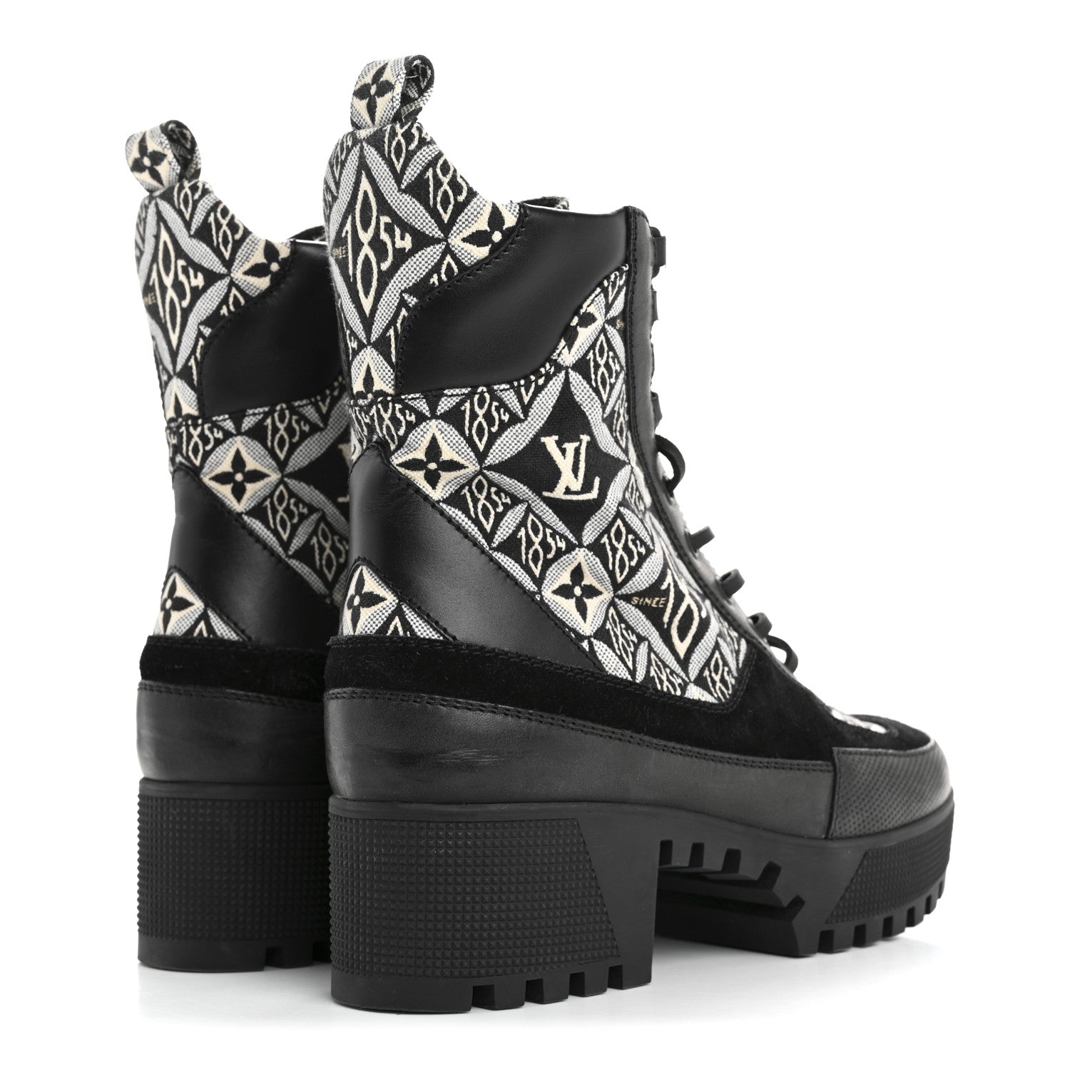 Louis Vuitton Suede Calfskin Jacquard Since 1854 Laureate Platform Desert Boots 37.5 Black 5 of 10