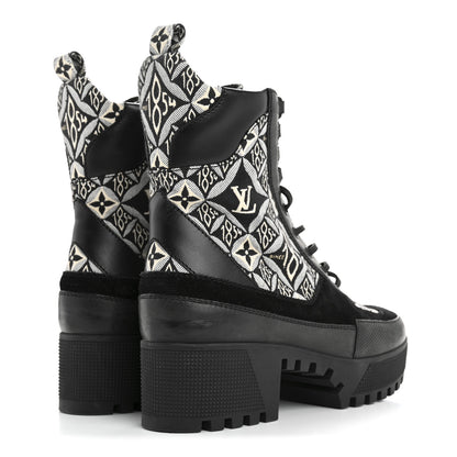 Louis Vuitton Suede Calfskin Jacquard Since 1854 Laureate Platform Desert Boots 37.5 Black 5 of 10