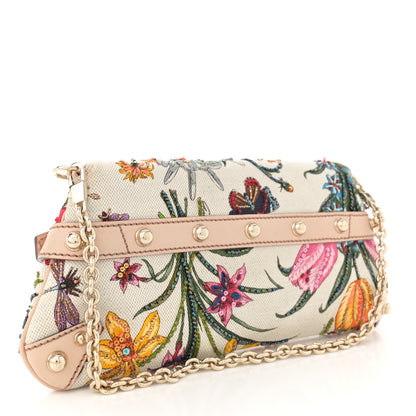 Gucci Canvas Flora Floral Beaded Small Horsebit Chain Clutch White Multicolor 3 of 13