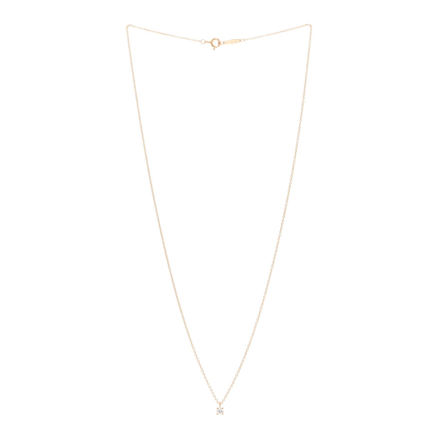 Tiffany 18K Rose Gold Diamond .17ct Solitaire Pendant Necklace 3 of 5