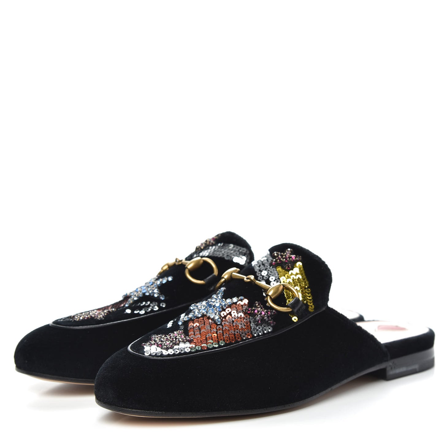 Velvet Star Embroidered Womens Princetown Slippers 36 Black