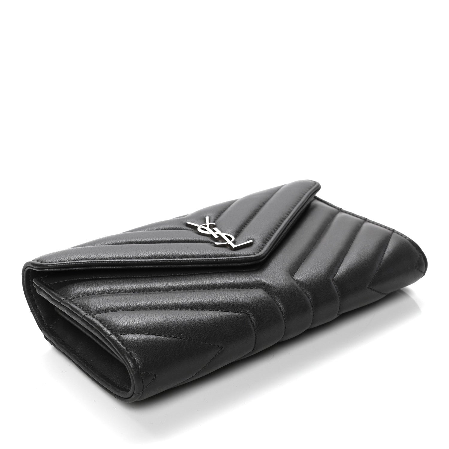 Saint Laurent Lambskin Y Quilted Monogram Large Loulou Flap Wallet Asphalt 3 of 4