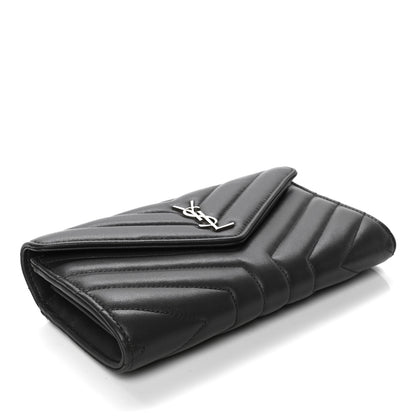 Saint Laurent Lambskin Y Quilted Monogram Large Loulou Flap Wallet Asphalt 3 of 4