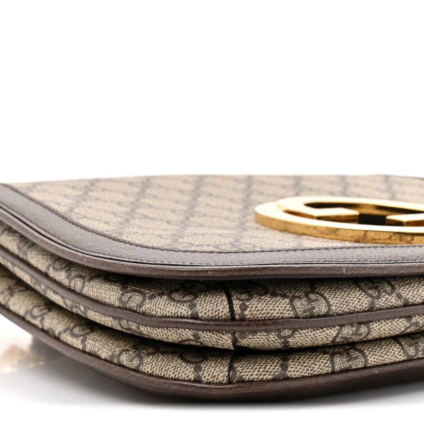 GG Supreme Monogram Textured Dollar Calfskin Web Medium Blondie Top Handle Shoulder Flap Bag Beige Ebony New Acero