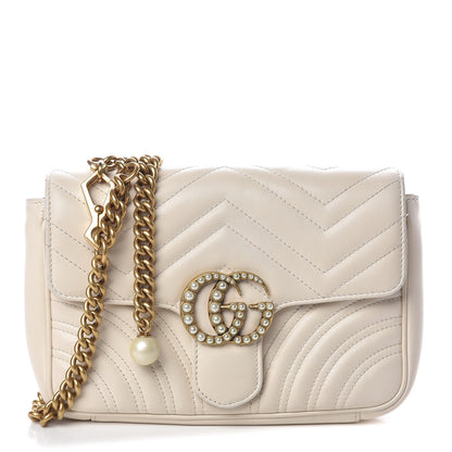 Gucci Calfskin Matelasse Pearly GG Marmont Chain Belt Bag Mystic White 1 of 11