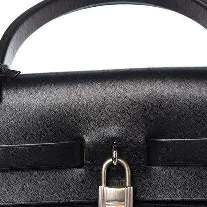 Hermes Toile Vache Calfskin Herbag 30 PM Black Natural 9 of 14