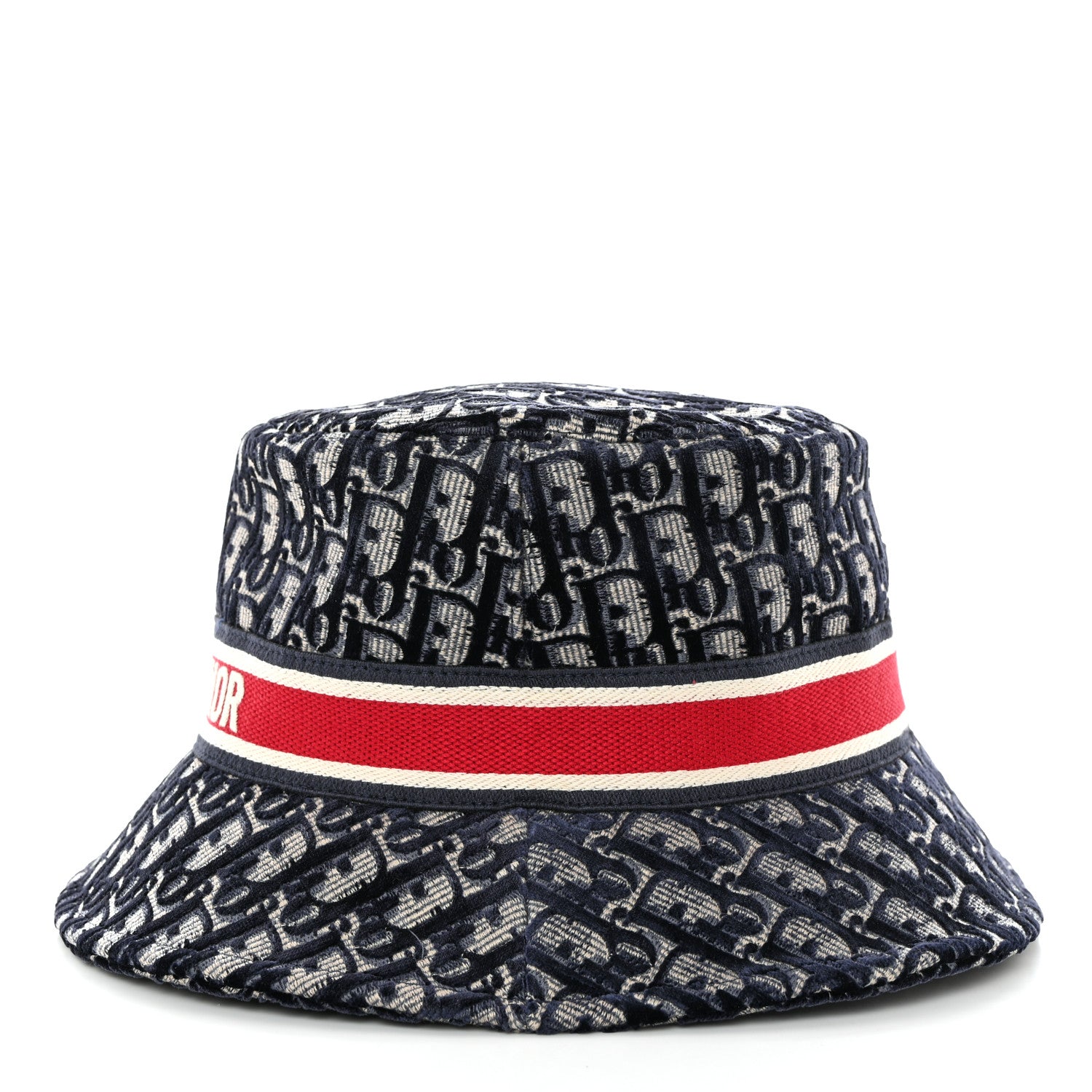 Christian Dior Velvet Oblique Large Brim Bucket Hat 58 Bleu Red 3 of 10
