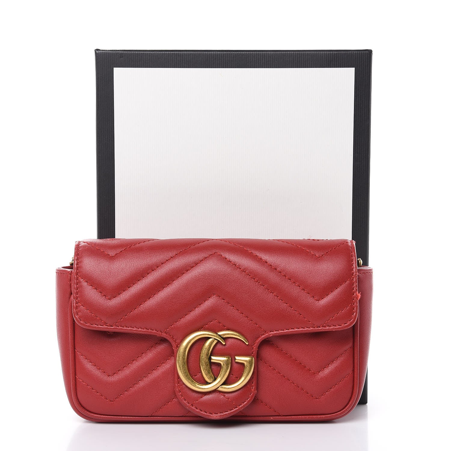 Gucci Calfskin Matelasse Super Mini GG Marmont Shoulder Bag Hibiscus Red 16 of 16