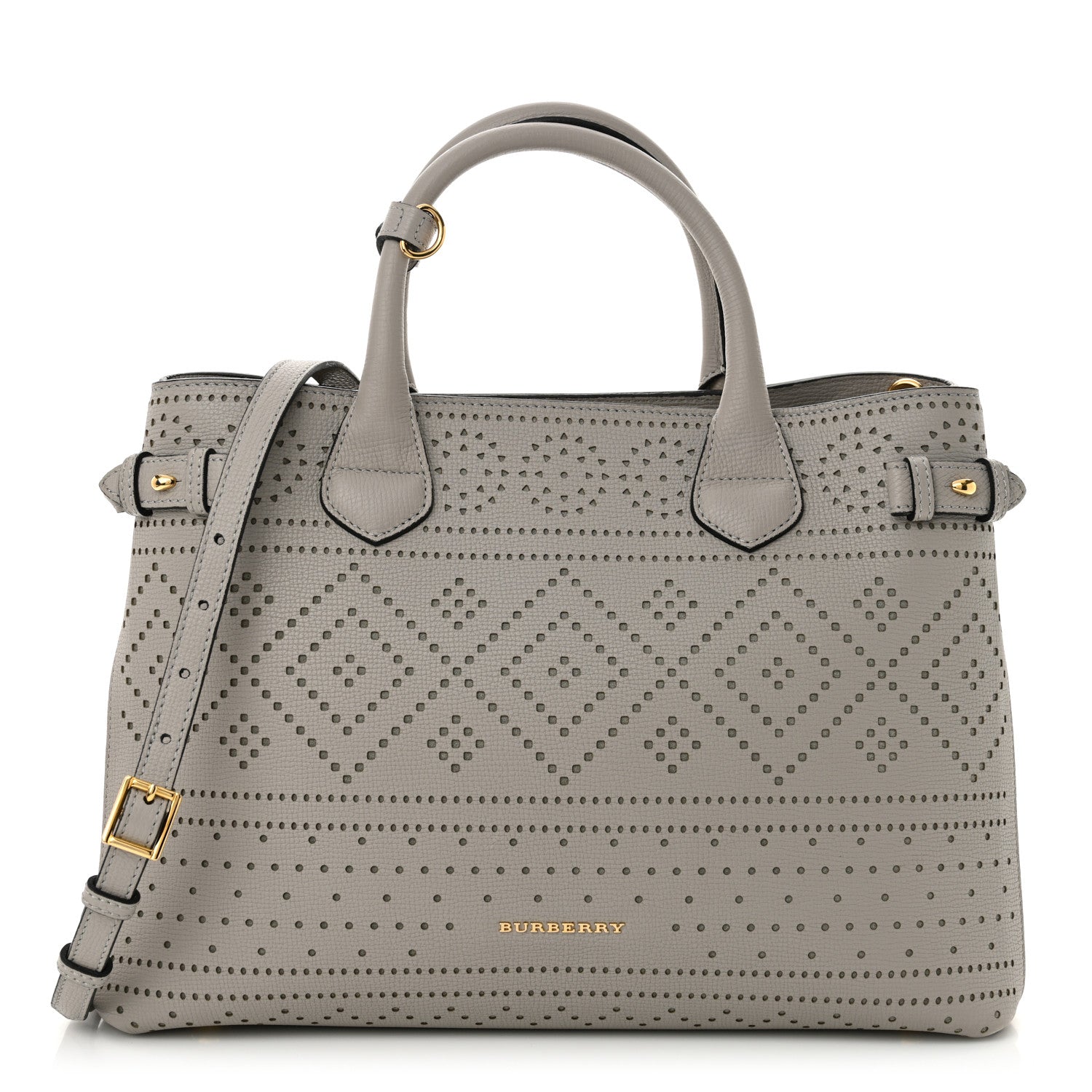 Burberry Grainy Calfskin Perforated Medium Broguing Banner Tote Grey 1 of 12