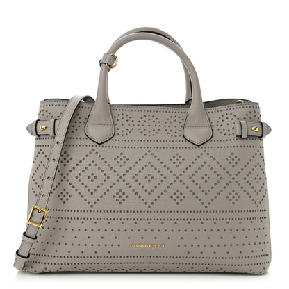 Burberry Grainy Calfskin Perforated Medium Broguing Banner Tote Grey 1 of 12